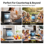 Hicloud Countertop Ice Maker, Soft Chewable Ice Maker Machine with Water Tank and Ice Scoop, 8-10 Minute First Ice, 44 lbs/24H, Silent & Auto-Cleaning, Suitable for Home/Office/Gatherings
